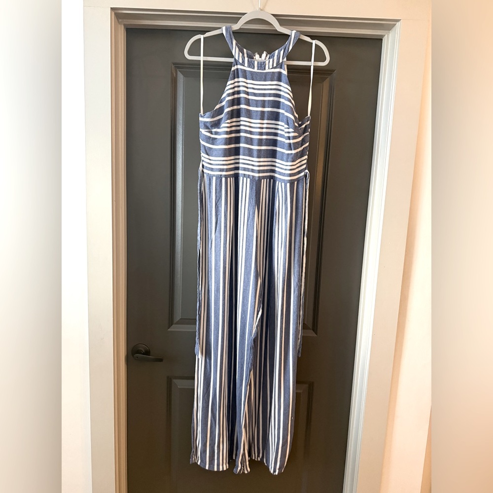 Express Blue and White Striped Jumpsuit